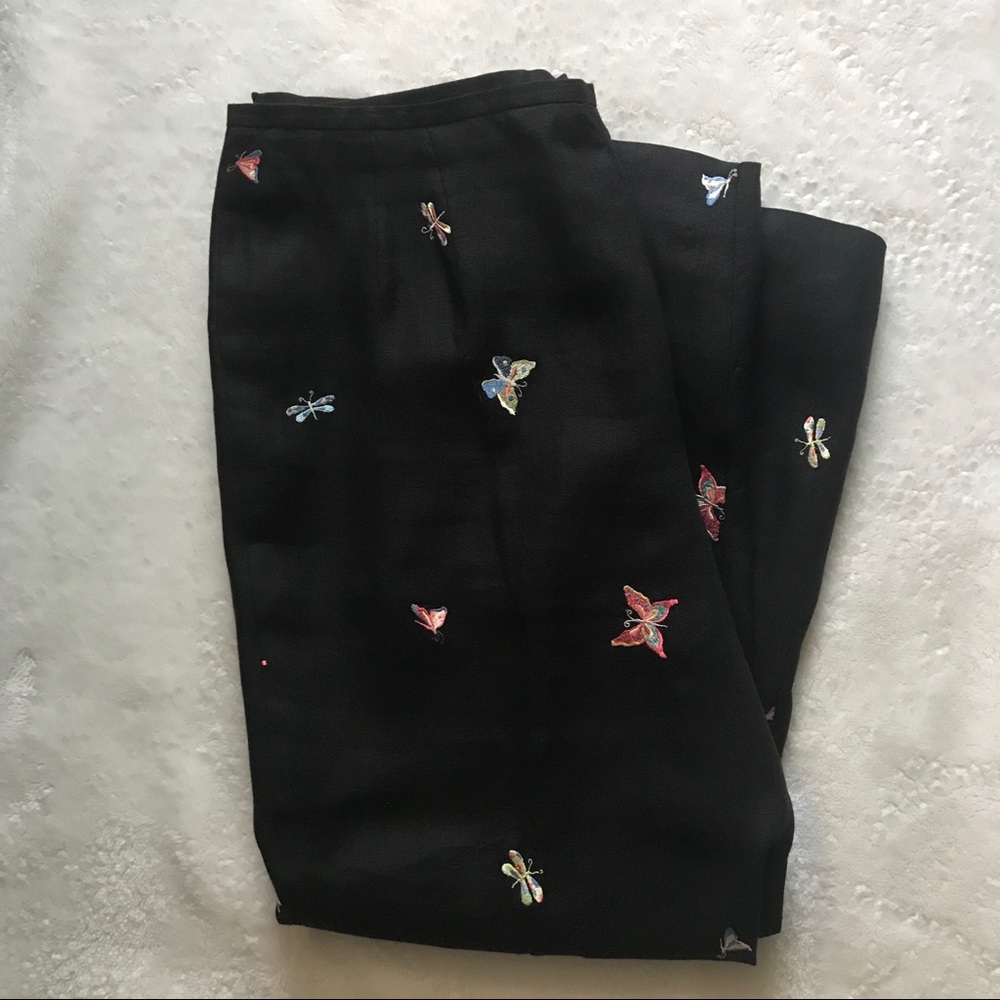 Talbots Irish Linen Embroidered Pants